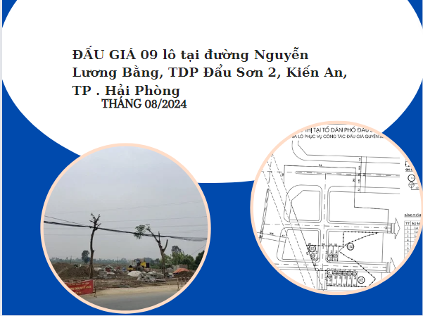 Thông báo đấu giá 09 lô đất tại đường Nguyễn Lương Bằng, TDP Đẩu Sơn 2, Phường Văn Đẩu, Kiến An, Hải Phòng tháng 8 năm 2024